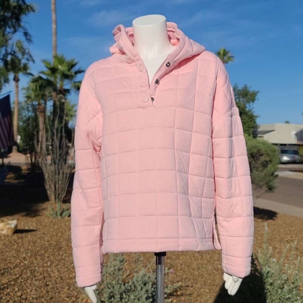 GAPFIT GAP Pink Quilted Pullover Hoodie XS Minimalist Lounge Athleisure Soft - Picture 3 of 15